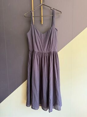 Iris & Ink Navy Blue 100% Cotton Midi Sundress w/ Tie Straps, Size 4, VGUC
